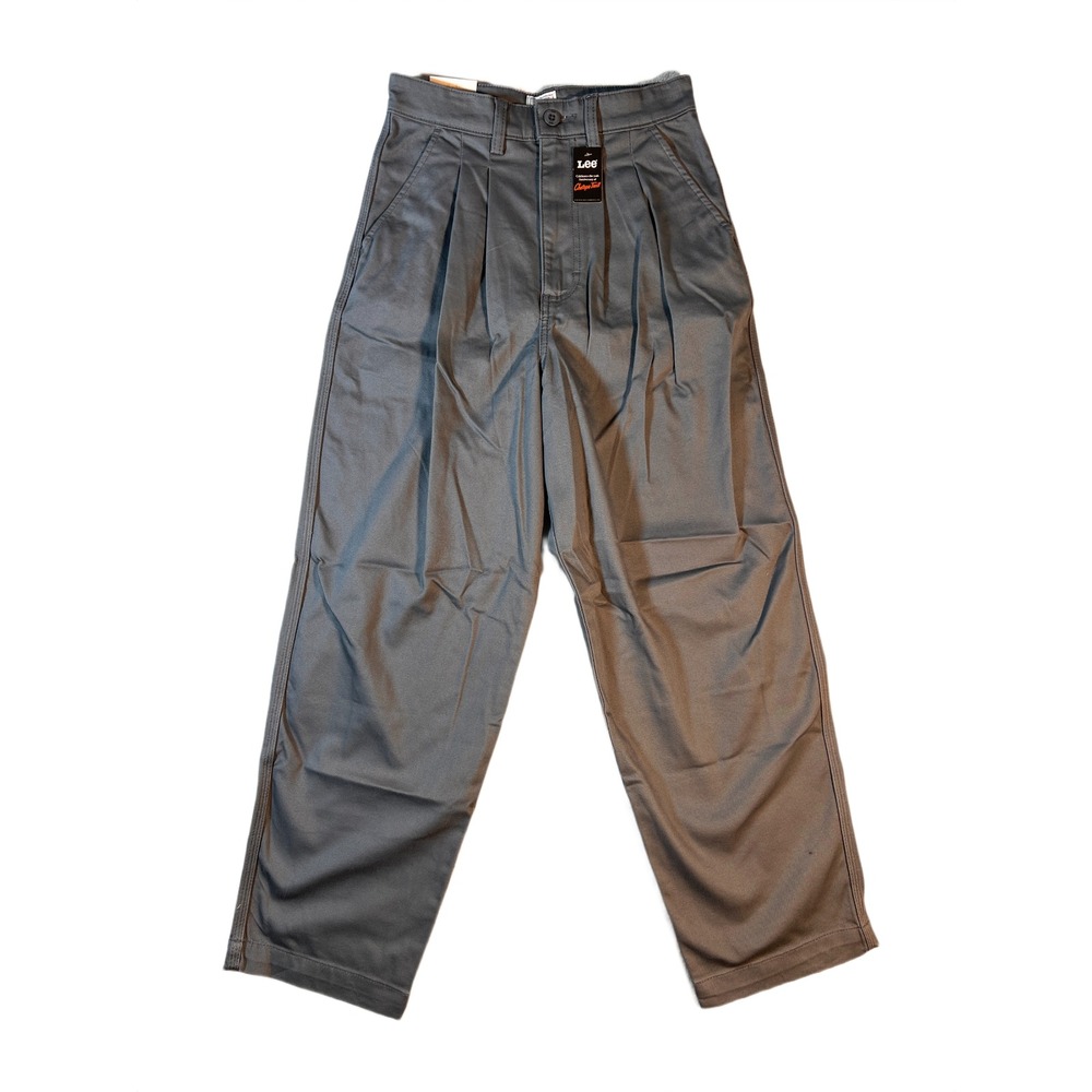 Lee High Rise Double Pleated Flood Denim Jeans Chino Workwear 26 Charcoal Gray
